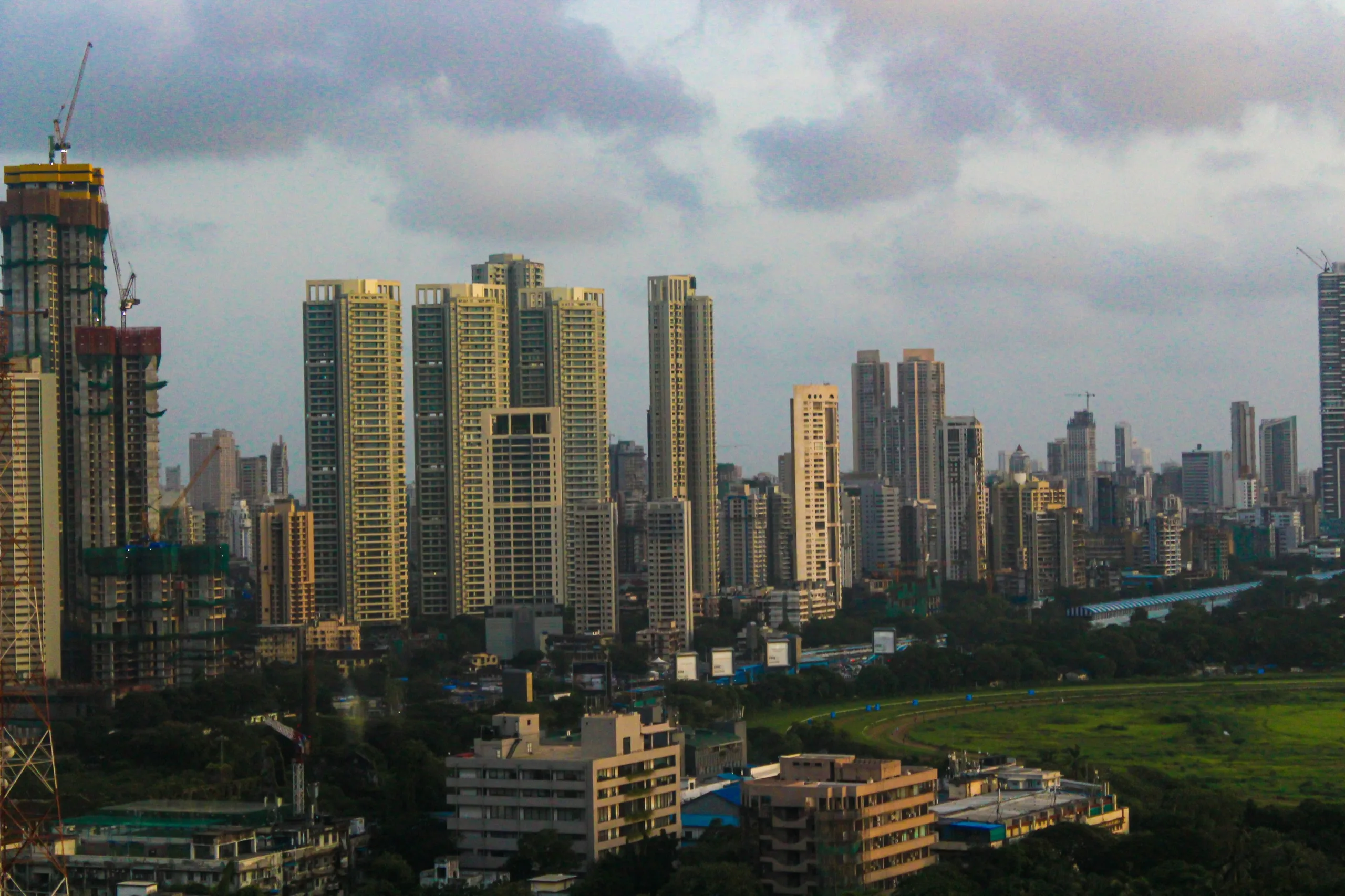 An Indian business district at dusk